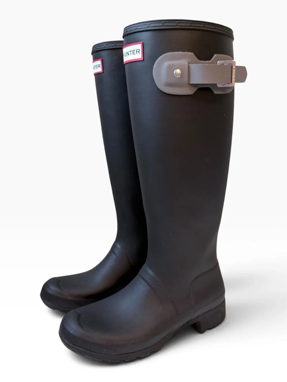 Hunter Tour Packable Tall Rubber Rain Boots Black Grey Size 6